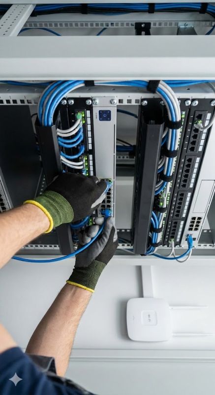 IT professional setting up network cables