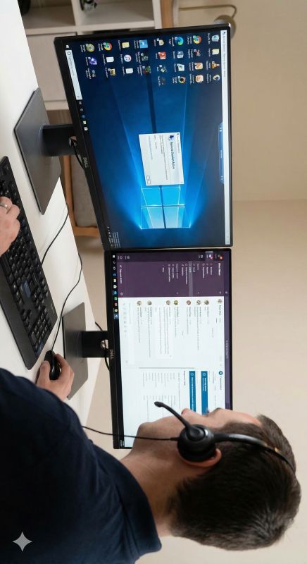 Remote desktop support technician working